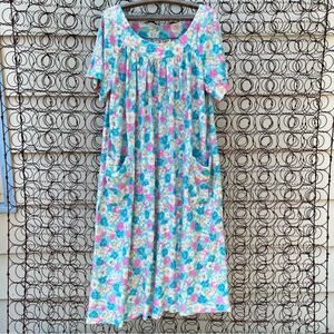 Vint. 60s Status 2 California pink blue floral silver metallic house dress mumu